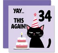 34th Birthday Cards for Women Men - Yay This Again! - Happy Birthday Card for 34 Year Old Woman Man Cousin Neighbour Brother Wife, 145mm Bday Greeting Cards