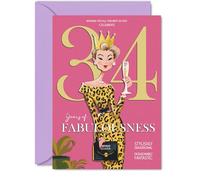 34th Birthday Cards for Women - Years Of Fabulousness - Happy Birthday Card for 34 Year Old Woman Cousin Niece Friend Auntie, 5x7 Inch Bday Greeting Cards