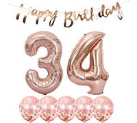 34th Birthday Decoration Happy Birthday Banner Balloons 34 Years Old Birthday Party Supplies Helium Balloons Number 34 Balloons Latex Balloon Foil Balloon, 34th Rose Gold Birthday Party Decoration
