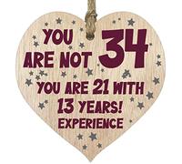 34th Birthday Gift For Women Men Wooden Heart Plaque, Light Wood Sign Keepsake, Happy Birthday Mum, Girlfriend, Dad, Husband, Wife, Boyfriend, Mum Gifts From Son, Auntie, Sister Birthday Present