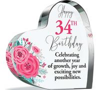 34th Birthday Gifts for Women - New Possibilities - Acrylic Heart Plaque Keepsake Gift for 34 Year Old Woman Her, 100mm x 100mm Present For Family Best Friends Bestie Gifts