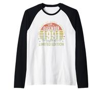 34th Birthday Gifts Vintage December 1991 34 Years Old Men Raglan Baseball Tee