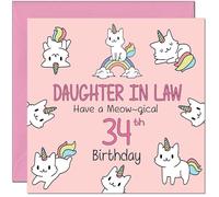 34th Daughter in Law Birthday Card - Funny Cat Cute Daughter in Laws Birthday Card for 34 Year old thirty four, thirty fourth