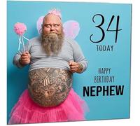 34th Nephew Funny Birthday Card - Bearded Man Joke Funny Nephews Birthday Card for 34 Year old thirty four, thirty fourth