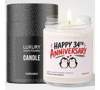 34th Wedding Anniversary Candle Gift - Luxury Soy Wax Candle - Vanilla, Jasmine, Sugared Almond - Makester