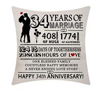 34th Wedding Anniversary Throw Pillow Cover Cushion Cover 18x18 Inch 34 Years of Marriage Present Marriage Keepsake Decoration Gift for Couples Parents Women Men Husband Wife Wedding Anniversary (34)