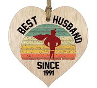 34th Wedding Anniversary Wooden Heart Plaque - Best Husband Since 1991 - Light Wood Sign Keepsake, Celebrate Anniversary Wife Husband Partner, Thirty-Fourth Anniversary Plaque with Quotes Gifts