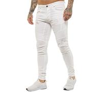 (34W/30L, White) Enzo Mens Super Slim Stretch Jeans