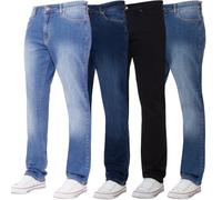 (34W / 34L, Dark Stonewash) Kruze Mens Straight Leg Stretch Jeans Regular Fit Denim Pants