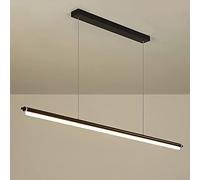 35.4" Linear Long Tube Pendant Light, Black Metal Strip Hanging Lamp with Acrylic Shade, Ultra-Thin Dining Room Suspension Lamps, Modern LED, Decorative Island Lights