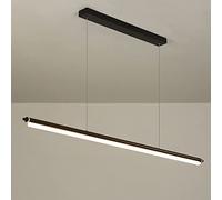 35.4" Linear Long Tube Pendant Light, Black Metal Strip Hanging Lamp with Acrylic Shade, Ultra-Thin Dining Room Suspension Lamps, Modern LED, Decorative Island Lights