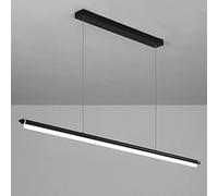 35.4" Linear Long Tube Pendant Light, Black Metal Strip Hanging Lamp with Acrylic Shade, Ultra-Thin Dining Room Suspension Lamps, Modern LED, Decorative Island Lights