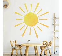 35.4" x 35.4" Watercolor Boho Sun Wall Decals Peel and Stick, PVC Sunrise Wall Stickers, Yellow Sunshine Wall Art Decor for Kids Room Playroom Nursery Bedroom (Boho Sun-3)