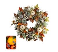 35/40/45cm Autumn Pumpkin Wreath for Front Door - Harvest Wreath with Maple Leaves, Pinecones & Berries - 3 Styles for Halloween, Thanksgiving, Indoor Outdoor Seasonal Decor (Beige Pumpkin, 35cm)