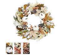 35/40/45cm Autumn Pumpkin Wreath for Front Door - Harvest Wreath with Maple Leaves, Pinecones & Berries - 3 Styles for Halloween, Thanksgiving, Indoor Outdoor Seasonal Decor (White Pumpkin, 40cm)