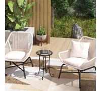 Outsunny 35.5cm Round Mosaic Garden Side Table Plant Stand with Shelf Orange - 8