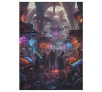 35/70/120/200/300/500/1000 Piece Wooden Puzzles for Adults - Alien Marketplace Art Vertical Jigsaw - Premium Poplar Wood with Letter Partition - UV Printed DIY Wall Decor & Relaxing Gift