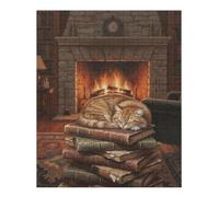 35/70/120/200/300/500/1000 Piece Wooden Puzzles for Adults - Cat in Library Art Vertical Jigsaw - Premium Poplar Wood with Letter Partition - UV Printed DIY Wall Decor & Relaxing Gift