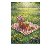 35/70/120/200/300/500/1000 Piece Wooden Puzzles for Adults - Spring Picnic Art Vertical Jigsaw - Premium Poplar Wood with Letter Partition - UV Printed DIY Wall Decor & Relaxing Gift