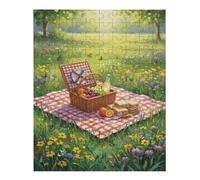 35/70/120/200/300/500/1000 Piece Wooden Puzzles for Adults - Spring Picnic Art Vertical Jigsaw - Premium Poplar Wood with Letter Partition - UV Printed DIY Wall Decor & Relaxing Gift