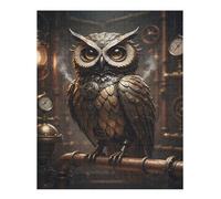 35/70/120/200/300/500/1000 Piece Wooden Puzzles for Adults - Steampunk Owl Art Vertical Jigsaw - Premium Poplar Wood with Letter Partition - UV Printed DIY Wall Decor & Relaxing Gift