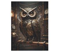 35/70/120/200/300/500/1000 Piece Wooden Puzzles for Adults - Steampunk Owl Art Vertical Jigsaw - Premium Poplar Wood with Letter Partition - UV Printed DIY Wall Decor & Relaxing Gift
