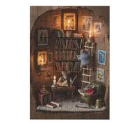 35/70/120/200/300/500/1000 Piece Wooden Puzzles for Adults - Tiny Mouse Library Art Vertical Jigsaw - Premium Poplar Wood with Letter Partition - UV Printed DIY Wall Decor & Relaxing Gift