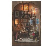 35/70/120/200/300/500/1000 Piece Wooden Puzzles for Adults - Tiny Mouse Library Art Vertical Jigsaw - Premium Poplar Wood with Letter Partition - UV Printed DIY Wall Decor & Relaxing Gift