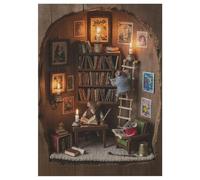 35/70/120/200/300/500/1000 Piece Wooden Puzzles for Adults - Tiny Mouse Library Art Vertical Jigsaw - Premium Poplar Wood with Letter Partition - UV Printed DIY Wall Decor & Relaxing Gift