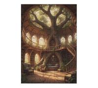 35/70/120/200/300/500/1000 Piece Wooden Puzzles for Adults - Treehouse Library Art Vertical Jigsaw - Premium Poplar Wood with Letter Partition - UV Printed DIY Wall Decor & Relaxing Gift