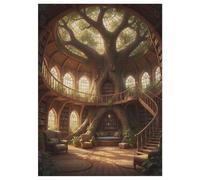 35/70/120/200/300/500/1000 Piece Wooden Puzzles for Adults - Treehouse Library Art Vertical Jigsaw - Premium Poplar Wood with Letter Partition - UV Printed DIY Wall Decor & Relaxing Gift