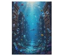 35/70/120/200/300/500/1000 Piece Wooden Puzzles for Adults - Underwater Library Art Vertical Jigsaw - Premium Poplar Wood with Letter Partition - UV Printed DIY Wall Decor & Relaxing Gift