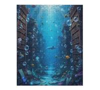 35/70/120/200/300/500/1000 Piece Wooden Puzzles for Adults - Underwater Library Art Vertical Jigsaw - Premium Poplar Wood with Letter Partition - UV Printed DIY Wall Decor & Relaxing Gift