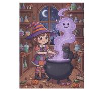 35/70/120/200/300/500/1000 Piece Wooden Puzzles for Adults - Witch's Brew Art Vertical Jigsaw - Premium Poplar Wood with Letter Partition - UV Printed DIY Wall Decor & Relaxing Gift