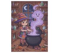 35/70/120/200/300/500/1000 Piece Wooden Puzzles for Adults - Witch's Brew Art Vertical Jigsaw - Premium Poplar Wood with Letter Partition - UV Printed DIY Wall Decor & Relaxing Gift