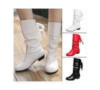 (35, Black) Solid-Color Mid Heel Boots with Low Heel Breathable Ladies Girls Soft Shoes for Shopping Dating