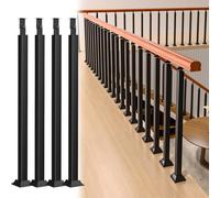 35 inch Indoor Stair Railing Balusters 4 Pack Black Metal Spindles Floor Mount Square Stair Post with Screws Kit for Deck Porch and Stair Safety