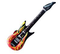 35 Inch Inflatable Guitar Rock Flame Design Inflatable Guitars Toys Rock Star Fancy Dress Kids Instruments Party Blow Up Guitar for 80s 90s Themed Carnival Parties Accessories Karaoke Decorations