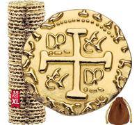 35 Large Gold Metal Pirate Coins, Treasure Coin Set, Diam.: 30 mm