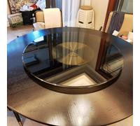 35" Large Plate Tabletop Rotating Tray Lazy Susan 100cm Heavy Duty Kitchen Tempered Glass Turntable Dining Table Serving Plate Thick 10mm Polish Edge Brown (Size : 80cm/32in)