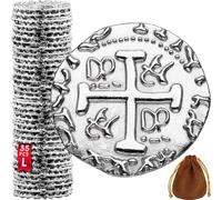 35 Large Silver Metal Pirate Coins, Treasure Coin Set, Diam.: 27 mm