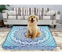 35" Large Square Floor Cushion Cover - 100% Cotton Boho Mandala Design, Oversized Floor Pillow Case for Meditation, Reading Nooks & Cozy Home Décor (Cover Only) (Ombre Blue)