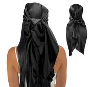 35" Large Square Satin Head Scarf Black Silk Scarf SatinScarf Silk Scarf For Hair Silky Shiny Solid ColorScarf For Women, Versatile As A Hair Bandana, Head Wrap, Or Nighttime Sleeping Scarf（90 * 90cm
