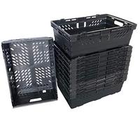 35 Litre BLACK Heavy Duty Stack Nest Bale Arm Plastic Supermarket Storage Box Swing Bar Container Crate! (10)