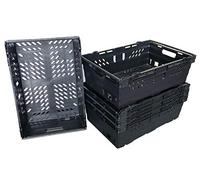 35 Litre BLACK Heavy Duty Stack Nest Bale Arm Plastic Supermarket Storage Box Swing Bar Container Crate! (5)