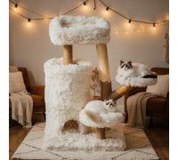 35" Multi-Level Cat Tree with Durable Sisal-Wrapped Posts, Dual Enclosed Condos, Cushioned Perches, and Removable Plush Cover,White