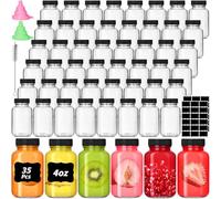 35 Pack 4 oz Glass Shot Bottles with Lids Small Clear Glass Jar for Ginger Wellness Shot Mini Juice Bottle Reusable Wide Mouth Travel Cup & 36 Labels,2 funnels,1 brush for Juice Milk Potion Liquids