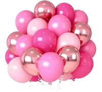35 Pack Pink Latex Balloons 12 Inch Pastel Fuchsia Rose Gold Metallic with Twisted Ribbons - Soft Pink Shades for Birthday Party Bridal Shower Wedding Event Supplies and Decorations