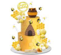 35 PCS Bee Cake Toppers Honey Jar Cake Topper Honeycomb Cake Decorations for Baby Shower Bee Theme Birthday Party Decoration Supplies