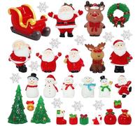 35 PCS Christmas Miniature Figurines, Christmas Miniature Ornaments Kit, Resin Mini Christmas Figurines with Sleigh Snowflake Santa Snowman Reindeer Xmas Tree for DIY Gift Garden Miniature Scenes